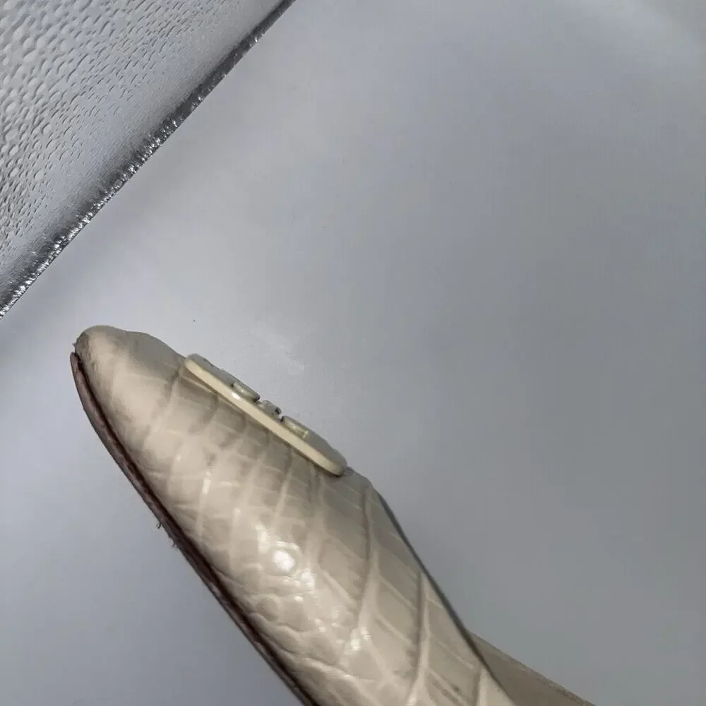 Tory Burch Georgia Ballet Flats Ivory Croc Embossed Logo Womens 10.5M